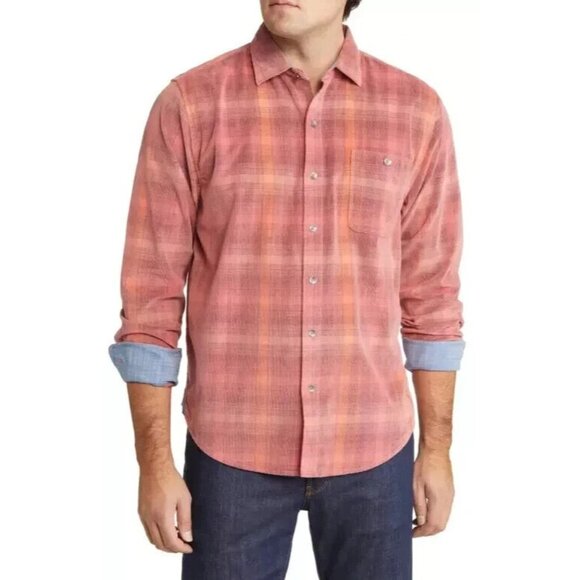 Tommy Bahama Men's Big & Tall 4XB Red Sail Coastline Cord Redwood Check Shirt - Picture 4 of 7